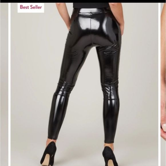 NEW NWT SPANX Faux Patent‎ Leather Leggings Classic Black Large Tall - Picture 1 of 10